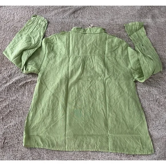 JP And Mattie Women’s Blanchard Ruffle Button Down Blouse Green Sz S New - Picture 11 of 13